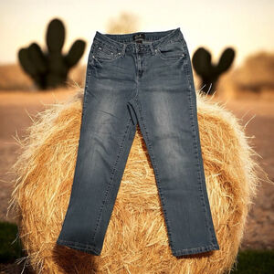 Earl Jeans Straight Leg Denim Crop Jeans Womens 12 Bling Pockets Embroidered